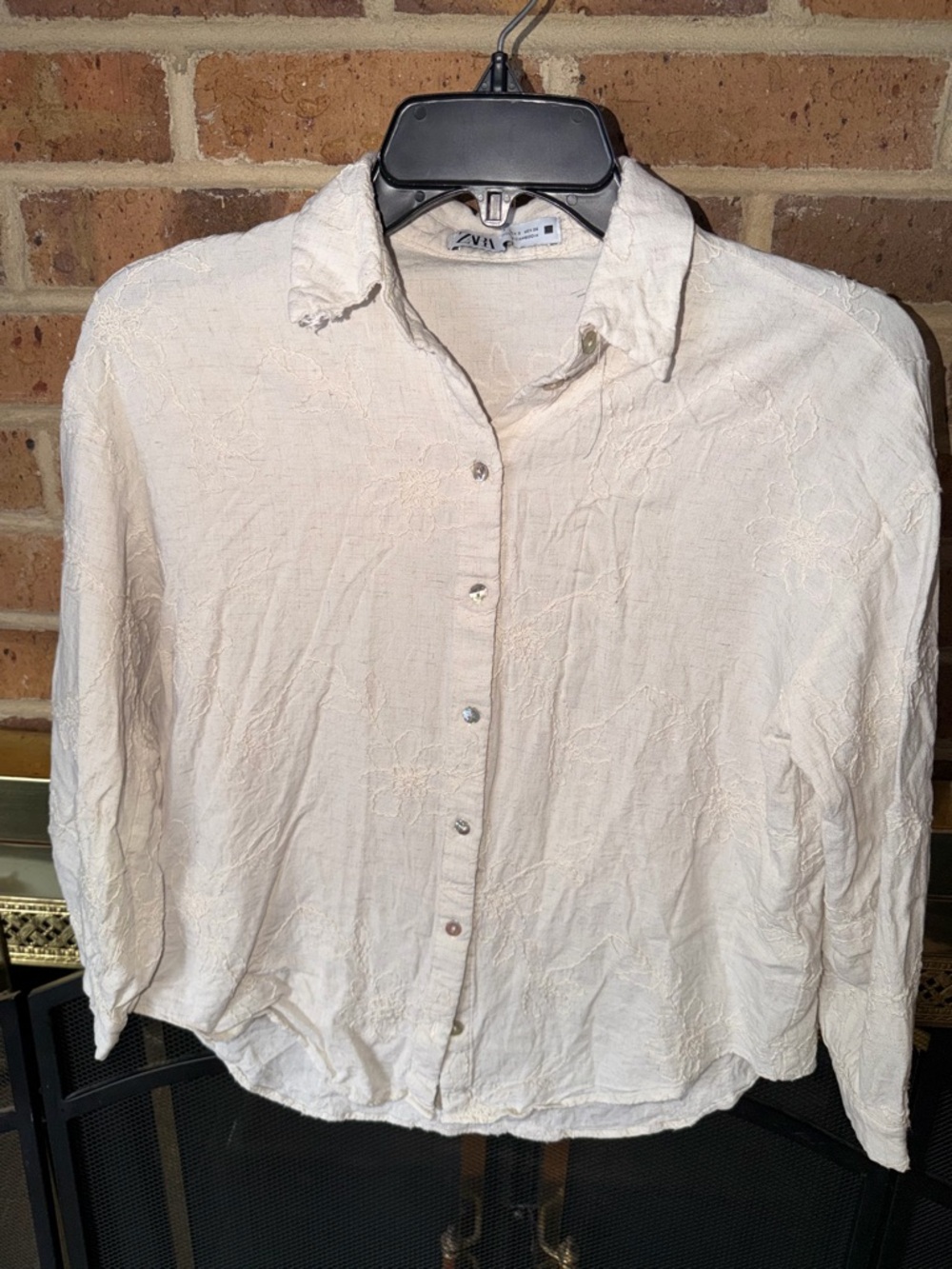 LADIES SMALL ZARA CREAM LINEN VISCOSE BLOUSE